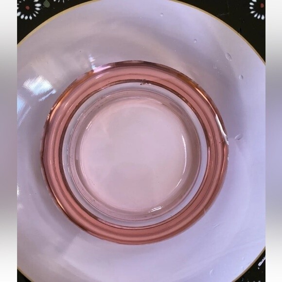 Vintage Pink & Black Hand Painted Flowers Glass Bowl with Gold Trim 10\